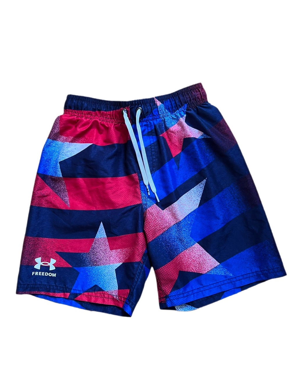 UNDER ARMOUR Kids FREEDOM FLAG Star & Stripe Swim Trunks - Red, Blue, Navy Sz. M